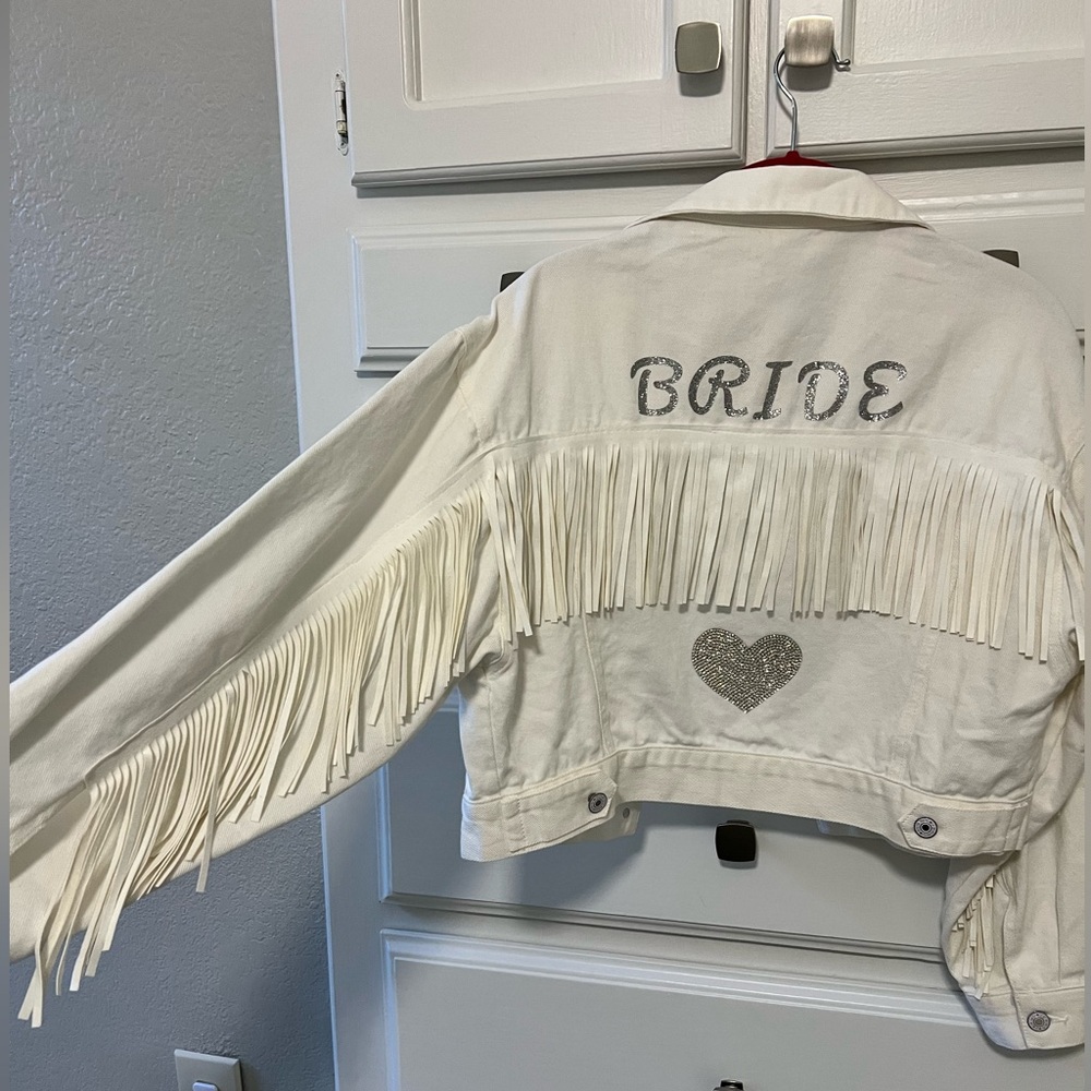 Bride Fringe White Jean Jacket